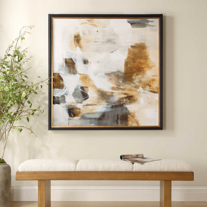 Ancient Story - Framed Abstract Print - Black / Blue / Brass / Gold / Gray / Orange / White / Yellow