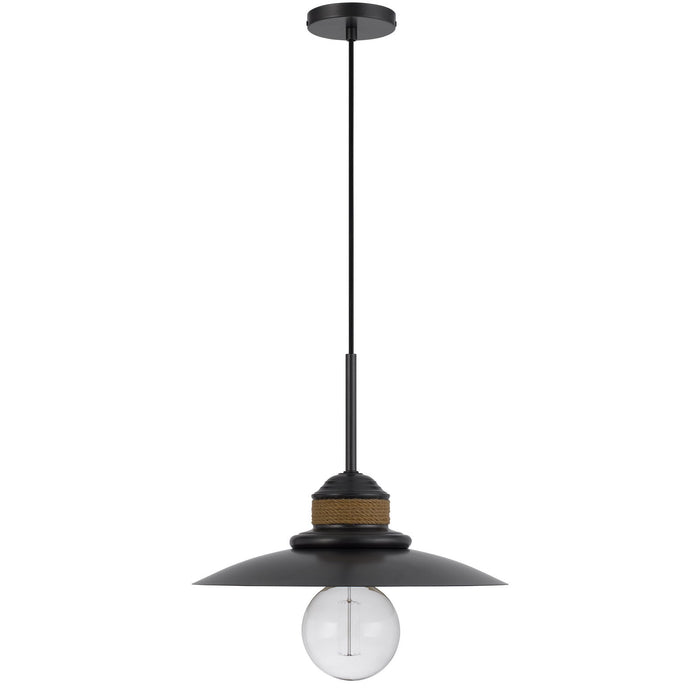 Mineola - 11.75" Height Metal Pendant - Charcoal Gray / Burlap