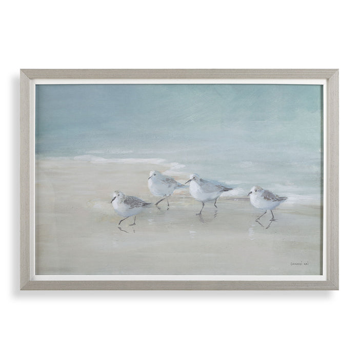 Tranquil Shorebirds On The Sand - Framed Print - Light Gray