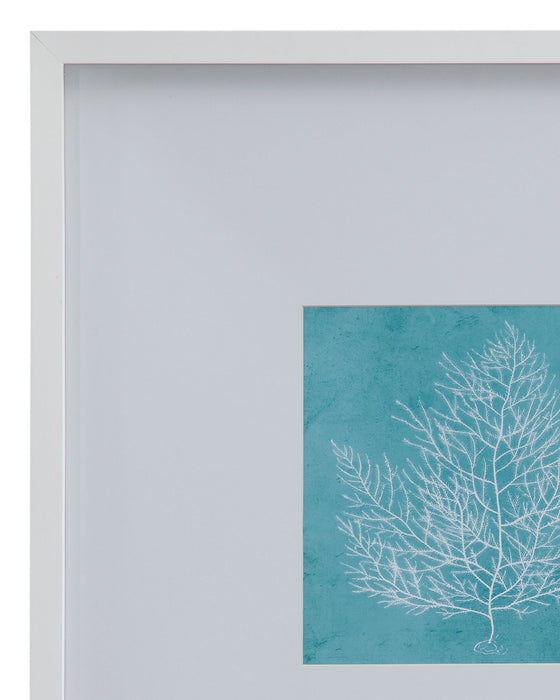 White Coral On Blue Framed Print (Set of 4) - Blue / White