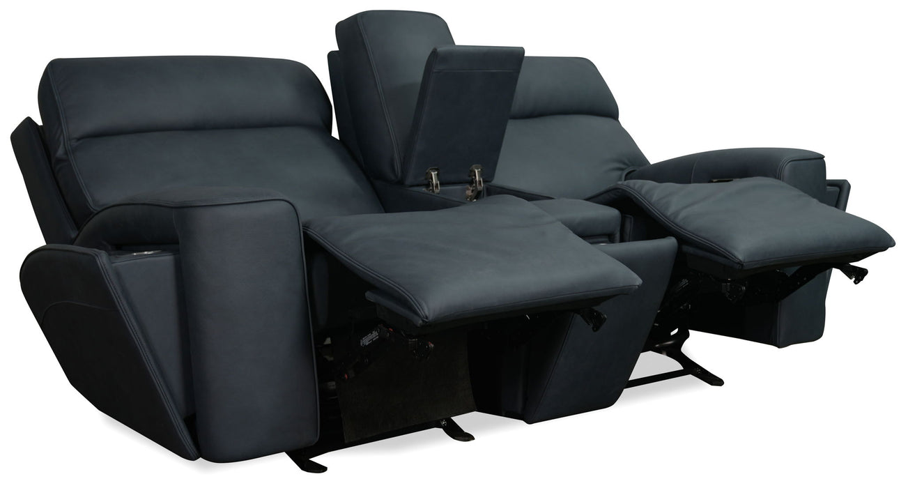 Riverton - Power Gliding Console Loveseat With Power Headrest And Lumbar - Black