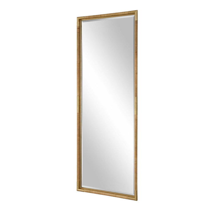 Kampar - Full Length Rattan Tall Mirror - Gold / Woodtone