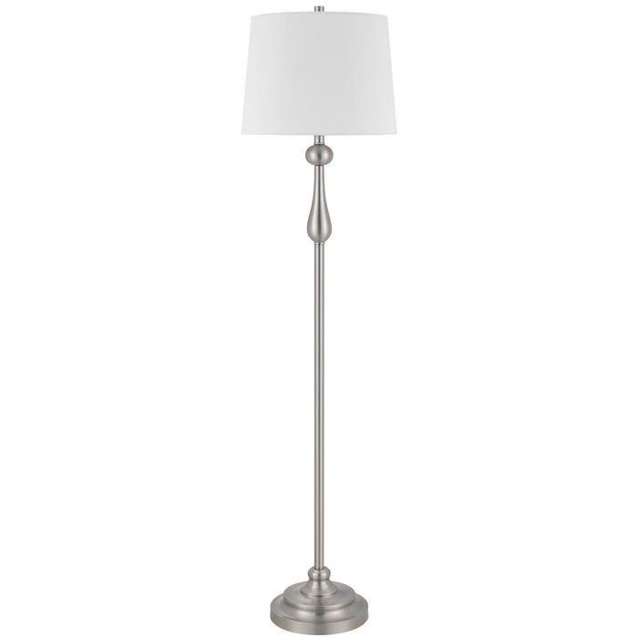 Collins - Metal Floor Lamp With Hardback Fabric - Brushed Steel / White