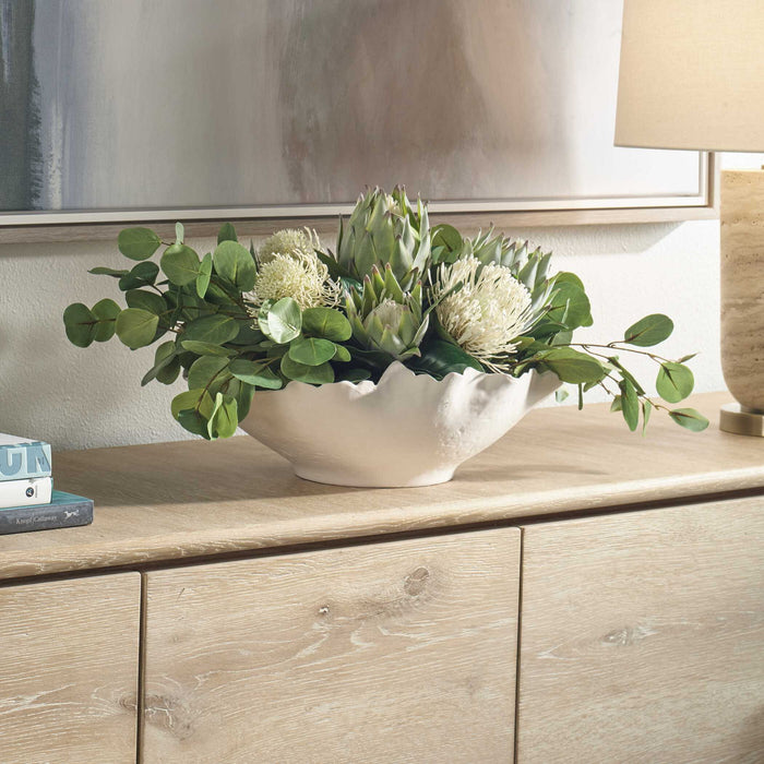 Protea Blooms - Bowl Centerpiece - Green / White