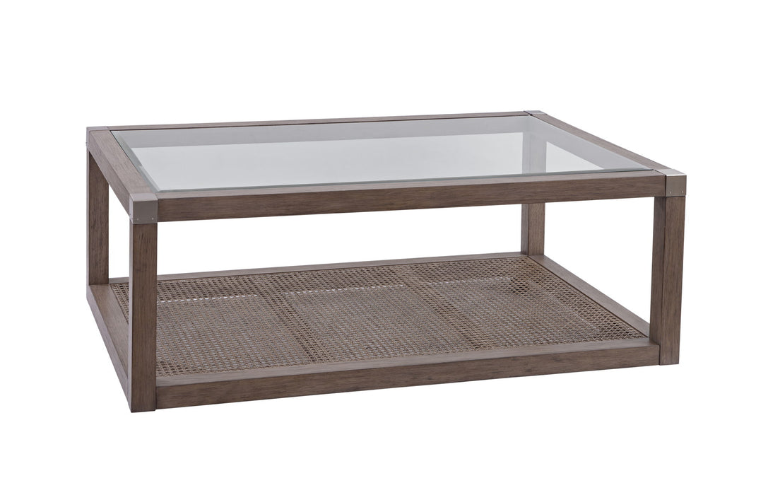 Calum - Cocktail Table - Driftwood Gray / Cane / Brushed Nickel