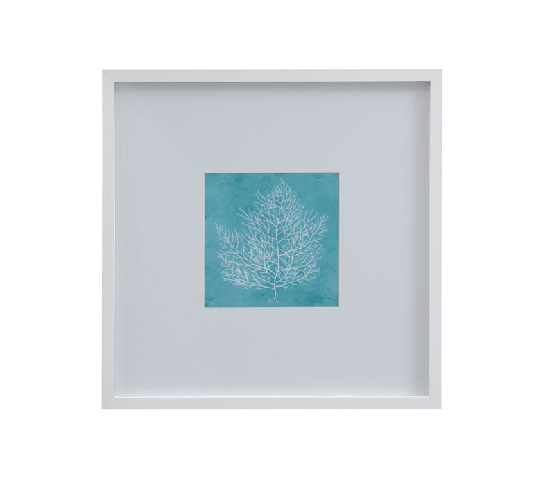 White Coral On Blue I Framed Print - Blue / White