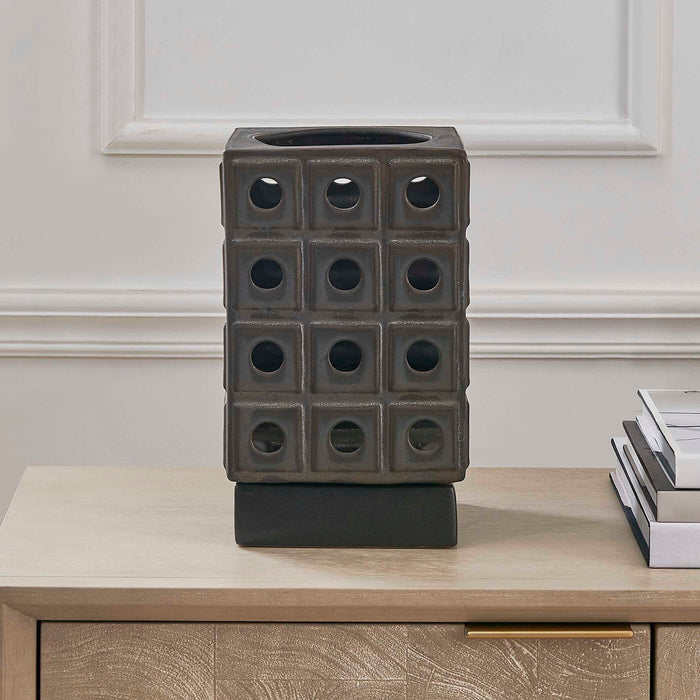 Lattice - Indoor-Outdoor Lantern Candleholder - Brown / Gray