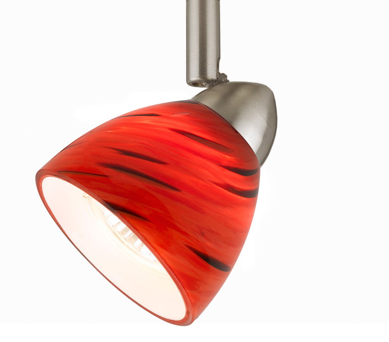 4.87" Height Serpentine Track Head With Shade - Red & Brushed Steel - Glass & Metal