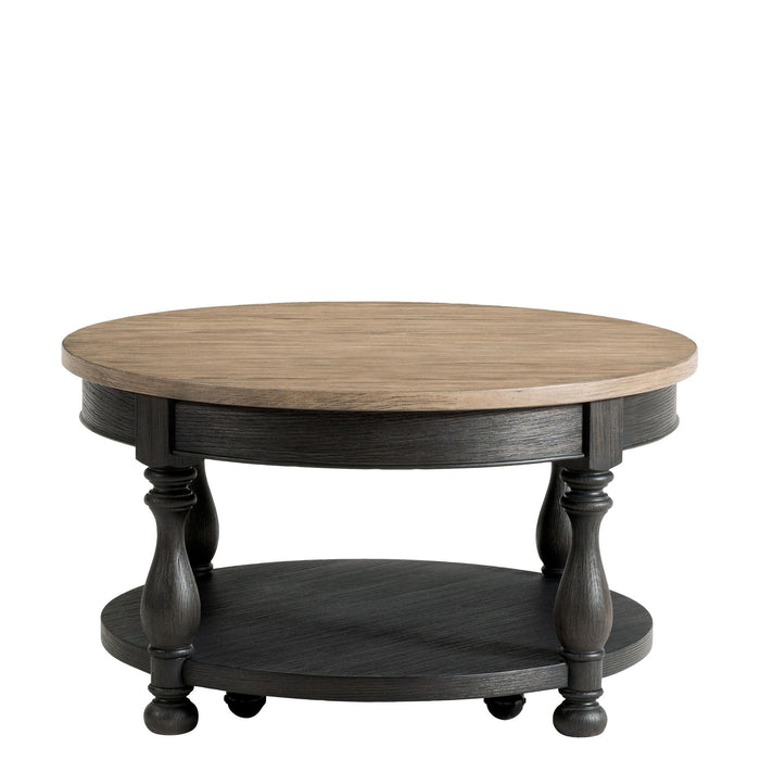 Barrington - 2 Tone Round Coffee Table - Antique Oak / Matte Black