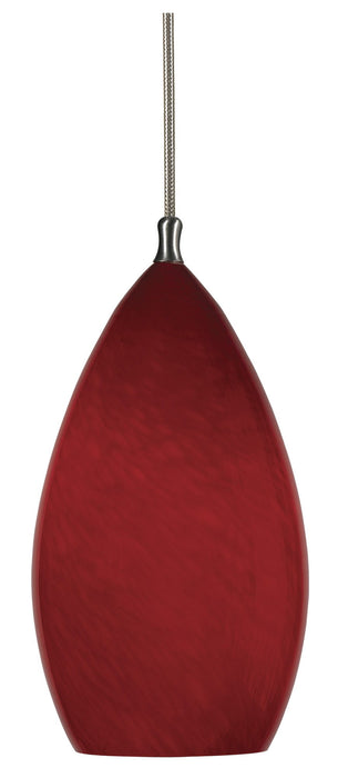 10.4" Height Glass Pendant With Brushed Steel Cord - Red