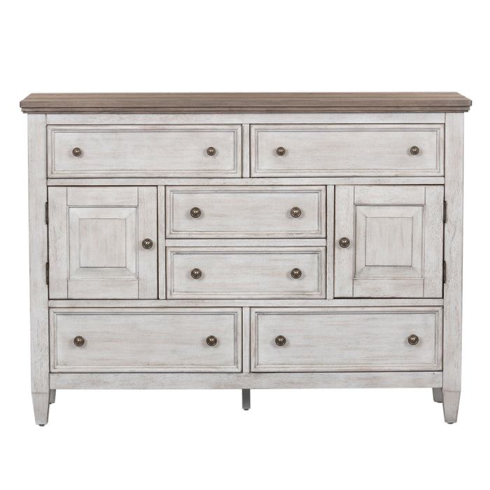 Heartland - 2 Door 6 Drawer Chesser - Antique White / Tobacco Tops