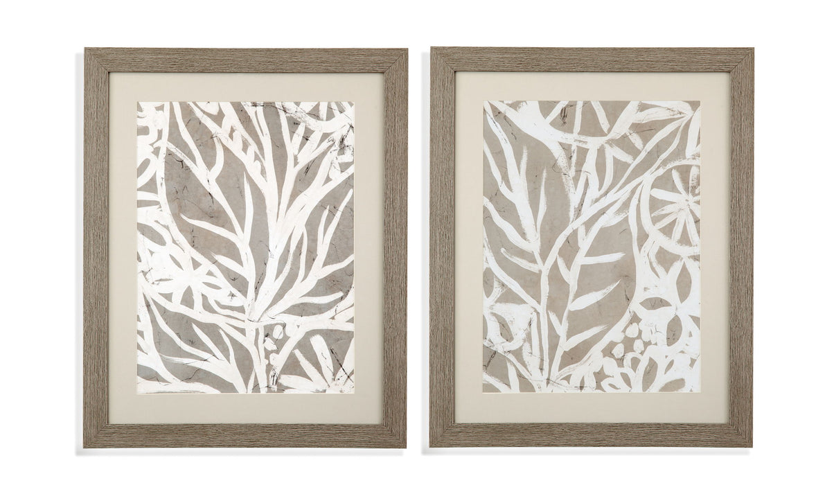 Mudcloth Foliage Framed Print (Set of 2) - Light Brown / Beige