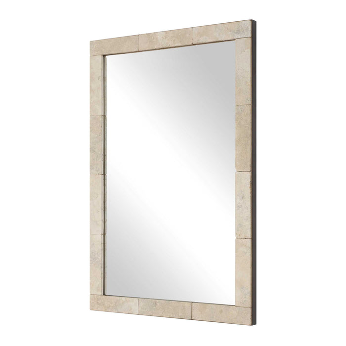 Pave - Rectangular Travertine Mirror - White