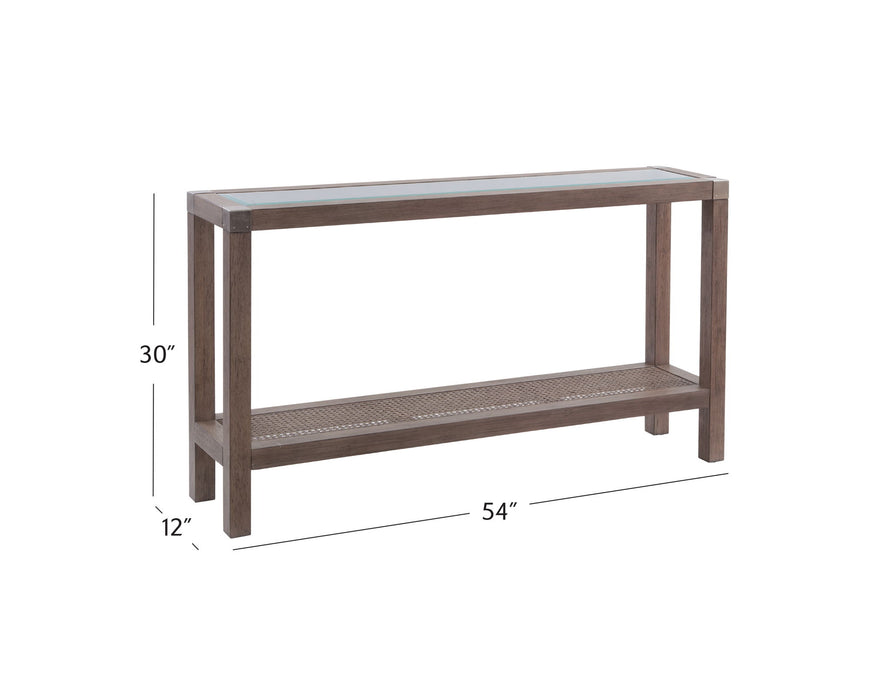Calum - Console Table - Driftwood Gray / Cane / Brushed Nickel
