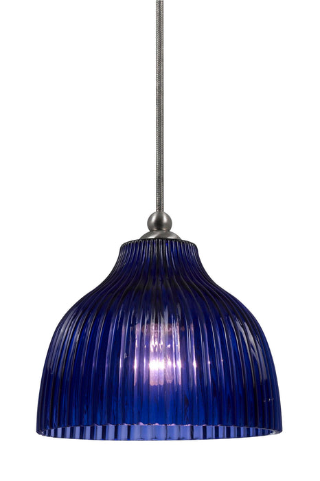 7" Height Glass Pendant With Brushed Steel Finish - Blue