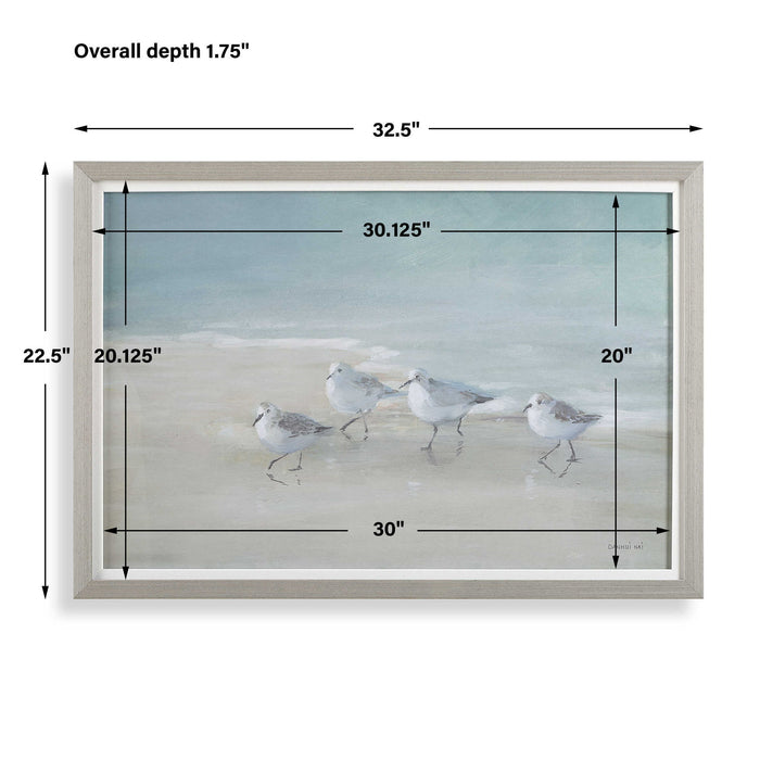 Tranquil Shorebirds On The Sand - Framed Print - Light Gray