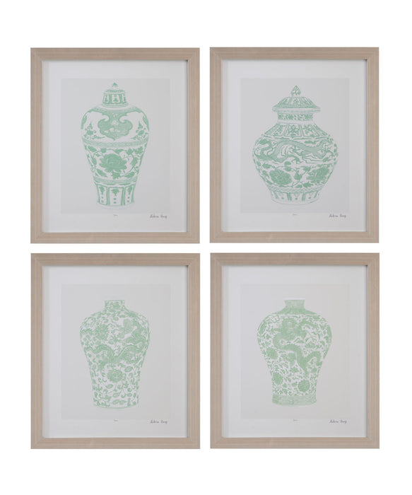 Mint Vases Framed Print (Set of 4) - Green / Beige