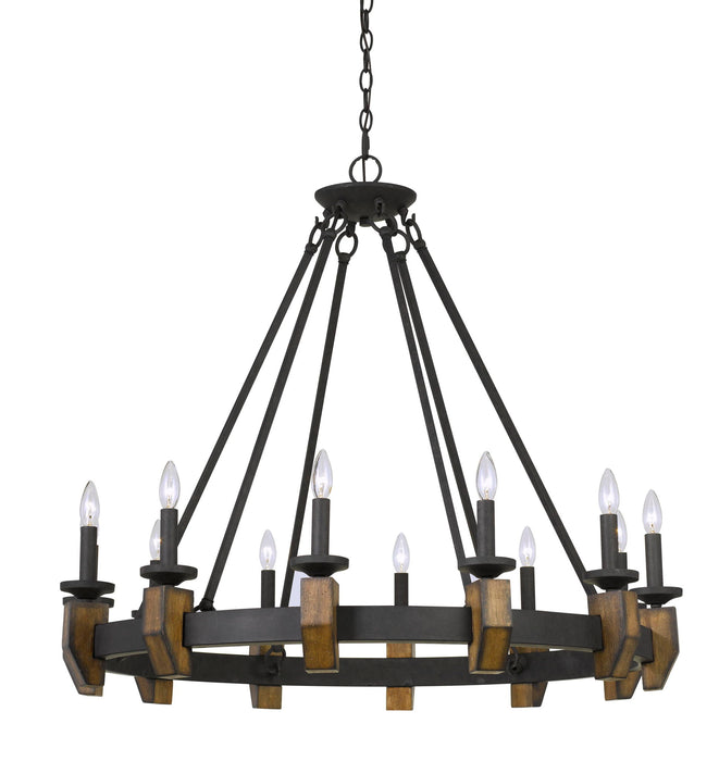 Cruz - 35.38" Height Metal and Wood Chandelier - Warm Bronze