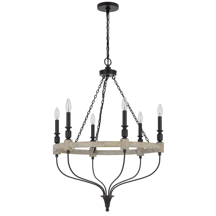 Grove - 35" Height Metal Chandelier - Drifted Wood / Black