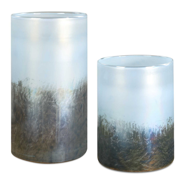 Midnight - Mist Cylindrical Vases (Set of 2) - Blue / Gray
