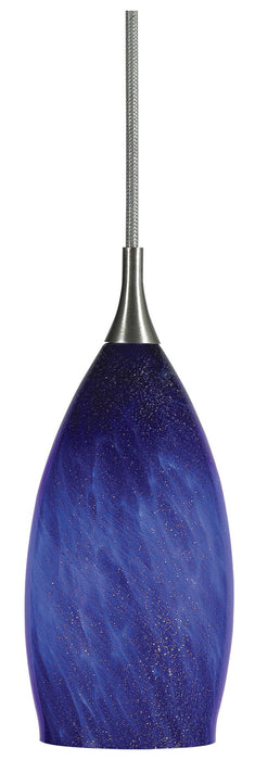 6.3" Height Glass Pendant With Brushed Steel Cord - Blue Speckle