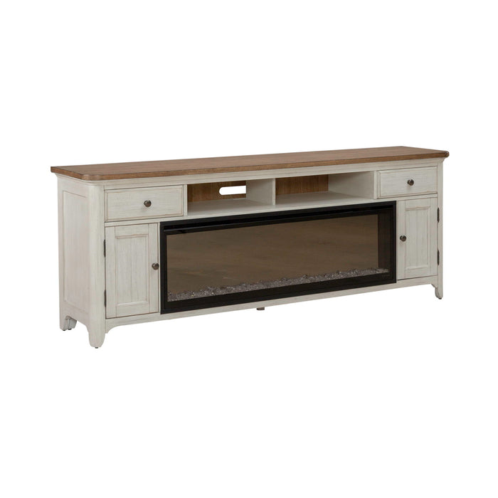 Fireplace TV Consoles - 79" Console With Fire - Medium Brown