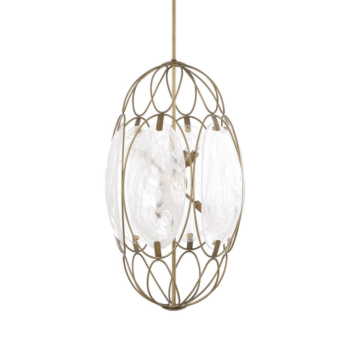 Valencia - 6 Light Glass Panel Pendant - Gold / White