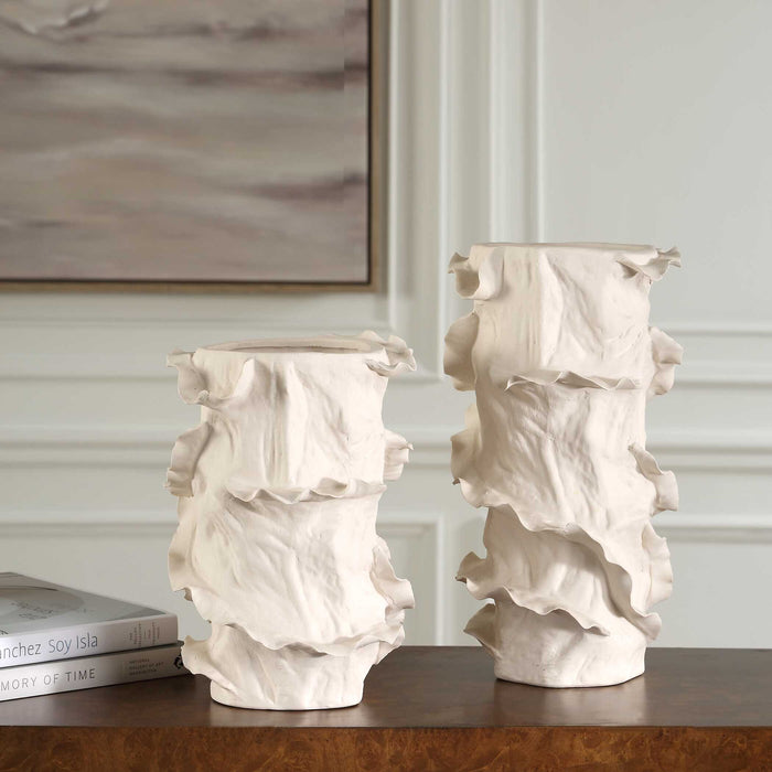 Ripple Crest - Vases (Set of 2) - White