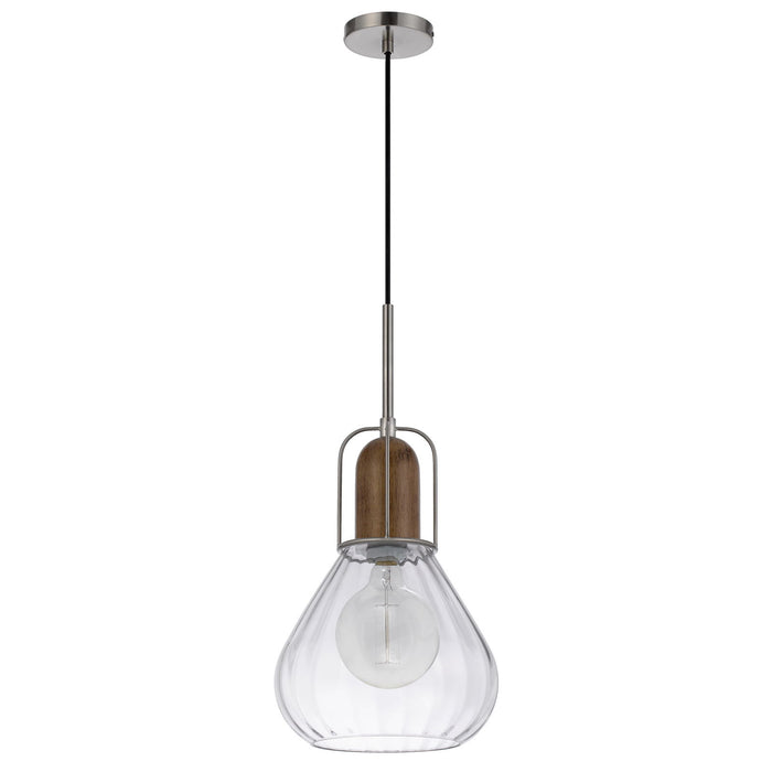 Rochelle - 22" Height Metal / Wood Pendant - Brushed Steel / Dark Brown