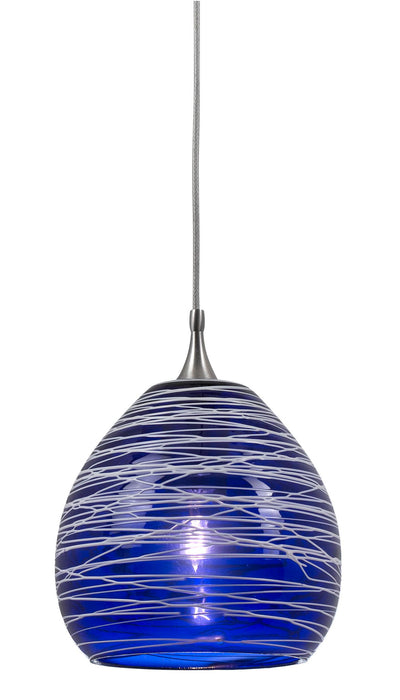 4.7" Height Glass and Metal Pendant With Brushed Steel Cord - Blue