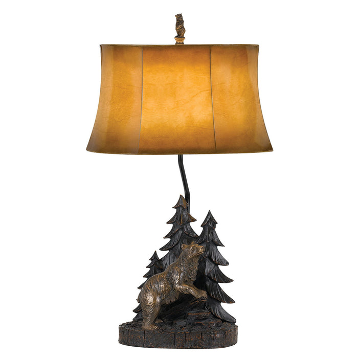 150W 3 Way Forest Resin Table Lamp With Leatherette Shade - Antique Bronze