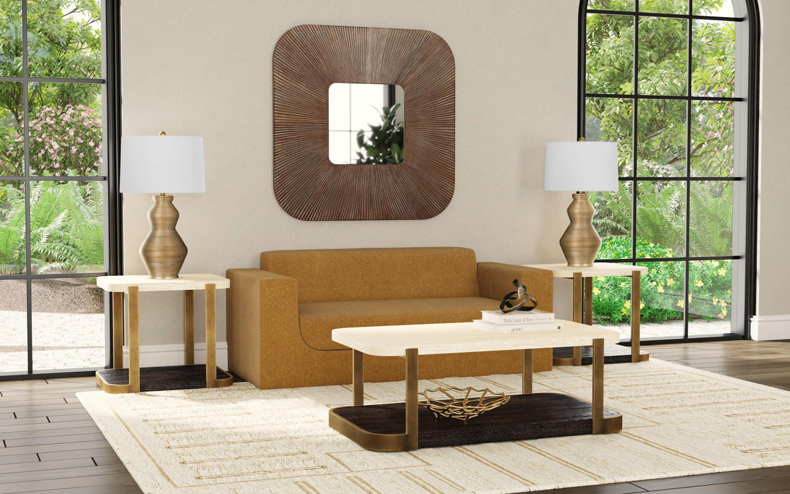 Avalon - End Table - Bronze Metal Frame With Travertine & Espresso