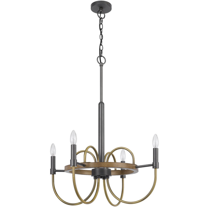 Seagrove - 4 Light 29" Height Metal Chandelier - Antique Brass / Dark Bronze / Wood