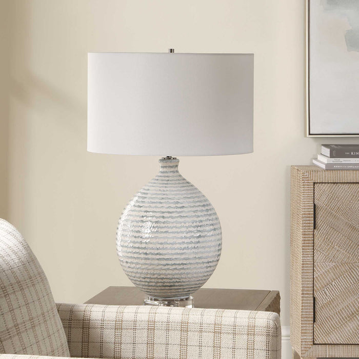 Clary - Horizontally Striped Table Lamp - Gray / White