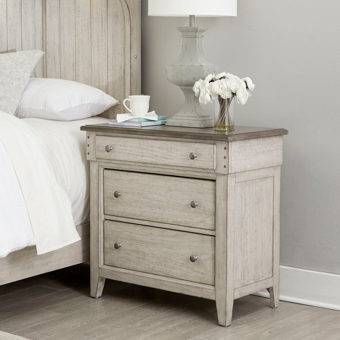 Ivy Hollow - 3 Drawer Bedside Chest With Charging Station - Weathered Linen / Dusty Taupe