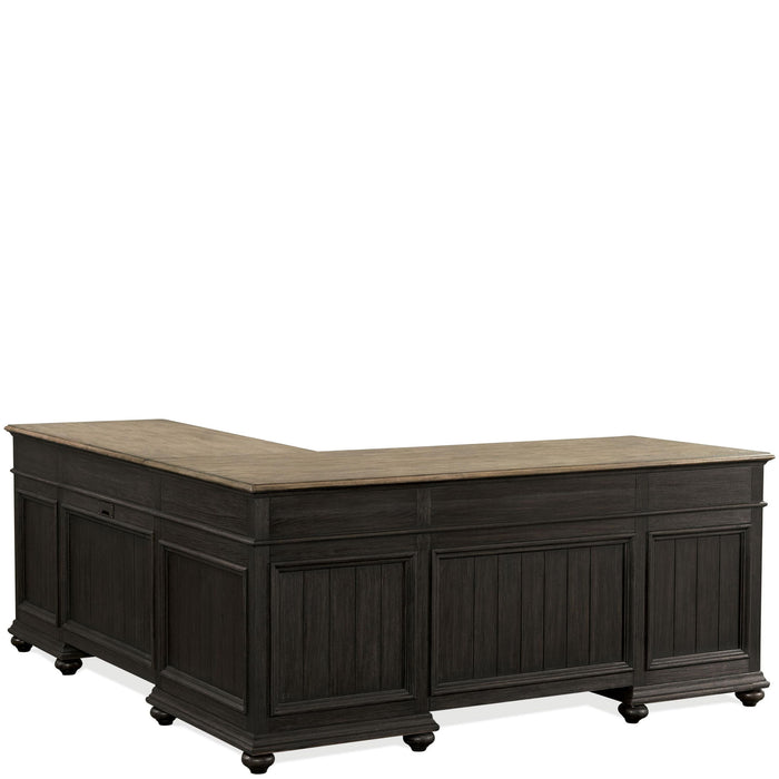 Regency - L-Desk and Return - Antique Oak / Matte Black