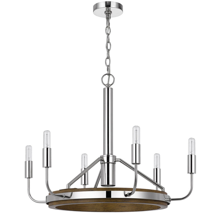 Saluda - 6 Light 20" Height Metal Chandelier - Chrome / Oak