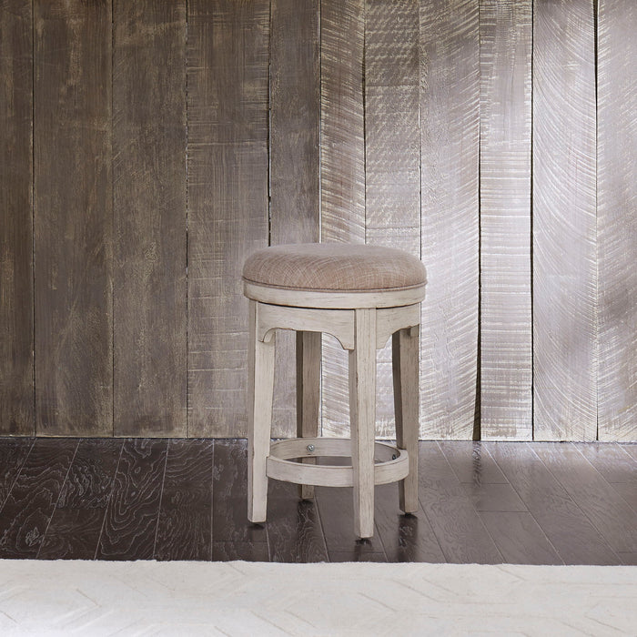 Farmhouse Reimagined - Console Swivel Stool - Antique White / Chestnut Tops
