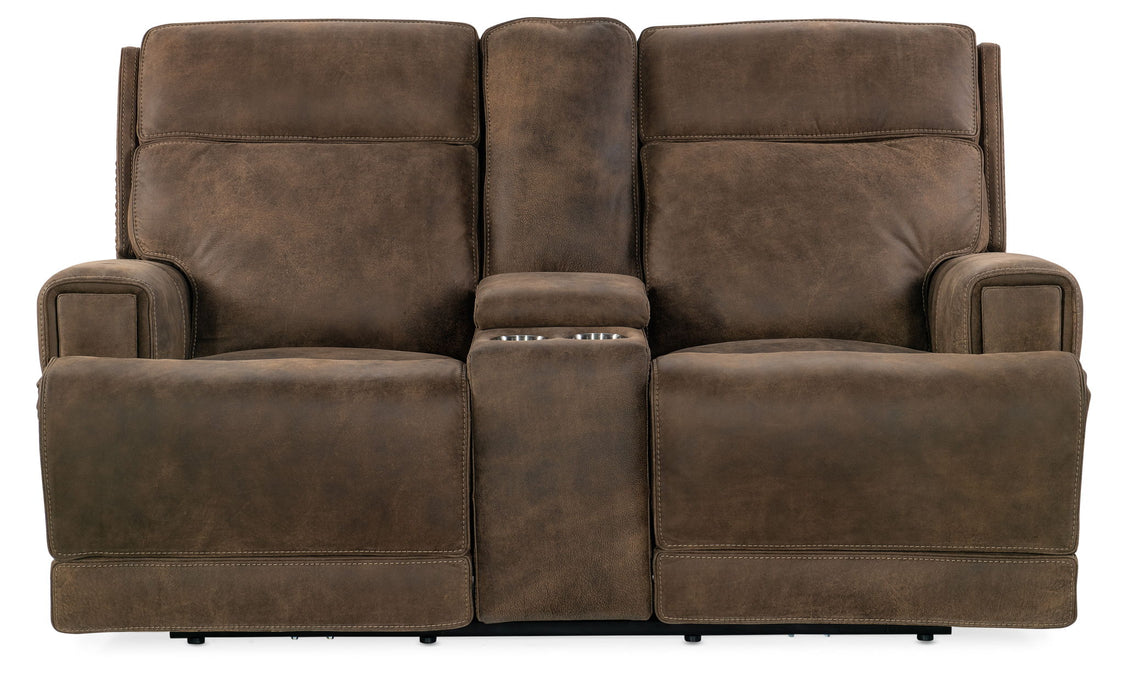 MS - Wheeler Power Console Loveseat With Power Headrest - Dark Brown
