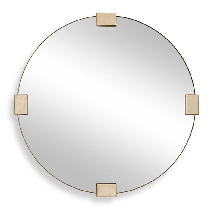 Russo - Travertine Round Mirror - Bronze / Brown / Gold