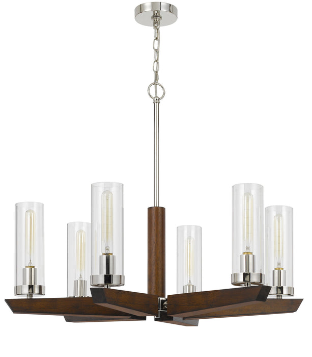 Ercolano - 26" Height Chandelier - Wood & Brushed Steel & Clear