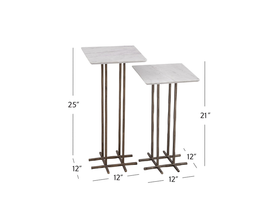 Xavier - Accent Table (Set of 2) - Antique Brass / White Marble