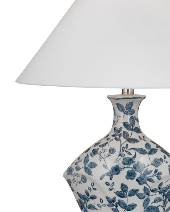 Clovelly - Table Lamp - Blue / White Floral / Clear Acrylic