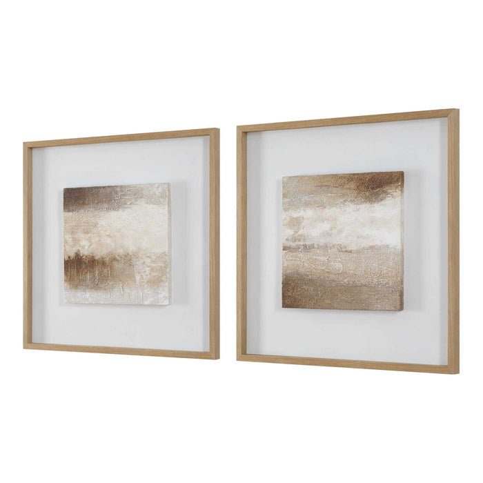 Between Lines - Abstract Painting (Set of 2) - Brown / White