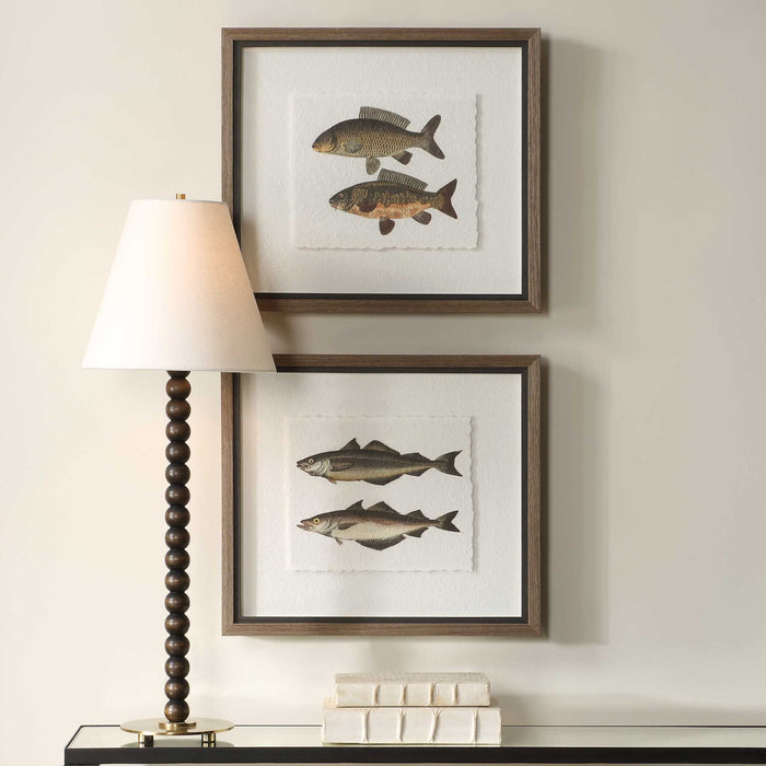 The Catch - Framed Fish Prints (Set of 2) - Black / Brown / Gray / Green / Orange / Woodtone