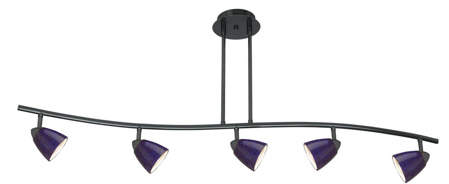 7.25-19.25" Height Adjustable Metal Serpentine Five Light Ceiling Fixture - Blue With Spots & Dark Bronze