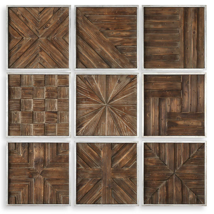 Bryndle - Rustic Wooden Squares (Set of 9) - Dark Brown
