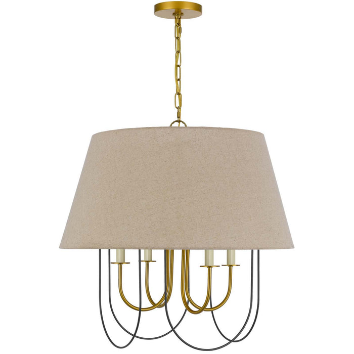 Eupora - 60W X 4 Metal Chandelier With Burlap Shade - Antique Brass / Black