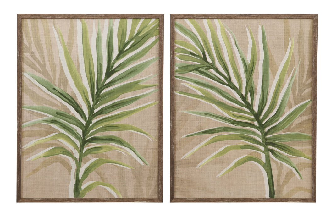 Burlap Palm Frond II Framed Print - Light Brown / Green