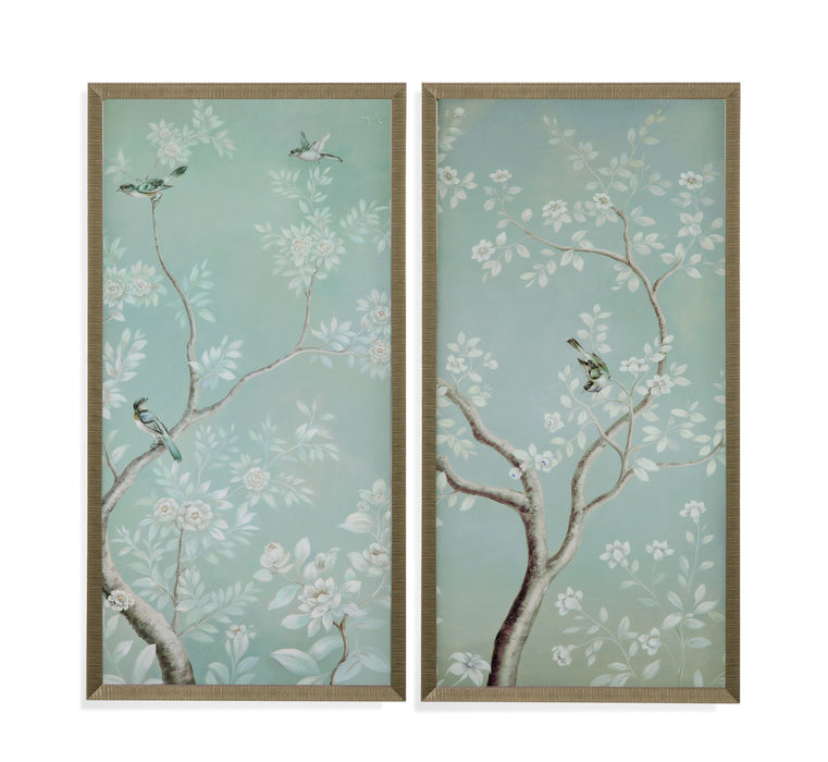 Birds And Flowers II Framed Print - Light Blue